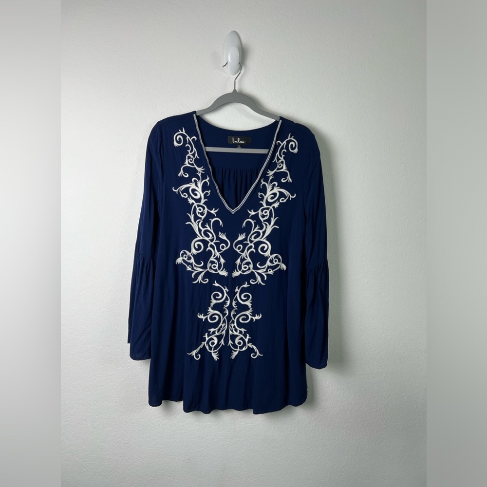 Lulus Embroidered Navy Mini Dress